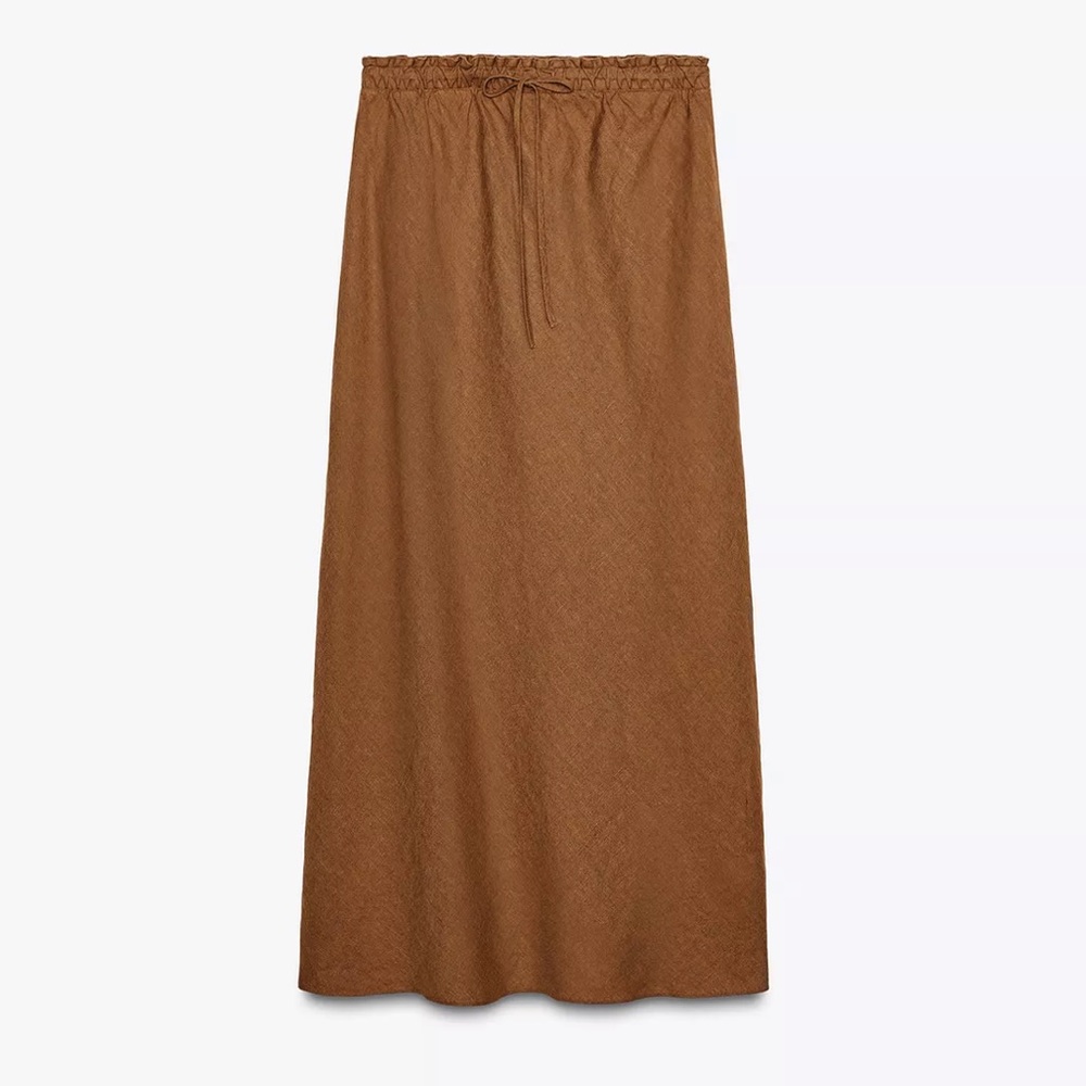 Elegant Brown 100% linen Maxi Skirt